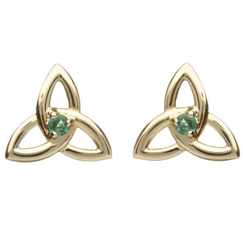 10 CT Yellow Trinity Knot Designed Earrings With Natural Emerald